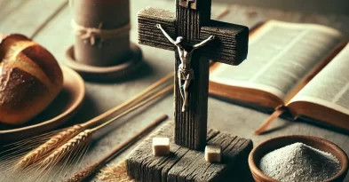 Aqui está a imagem simbólica que remete ao conceito de Quaresma, com temas de reflexão, sacrifício e renovação. Ela captura um ambiente sereno e simples, com elementos como a cruz, cinzas, Bíblia e pão, para evocar o espírito dessa época.